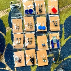 Resin, jasper, lava rock, glass bead earrings, handmade, 7 ea.